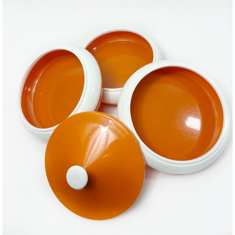 Mid-Century Modern Stackable Canister Set in Orange and White - Picture 3 of 5